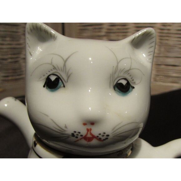 Kitty Cat small teapot creamer lucky vintage Chinese white with green flowers - Picture 1 of 12